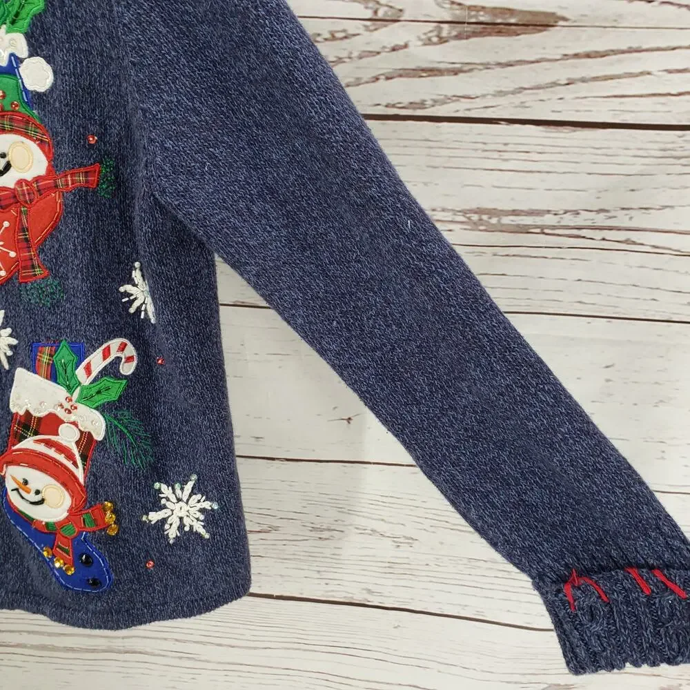 Tiara International Christmas Collection Blue Full Zip Sweater Size Large